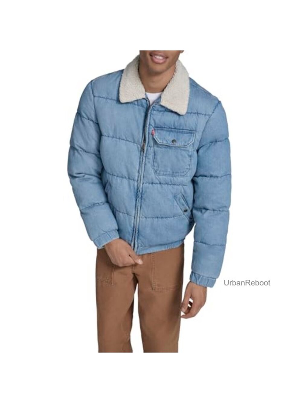 Quilted Bomber Jacket with Sherpa Collar Men's Zip Front